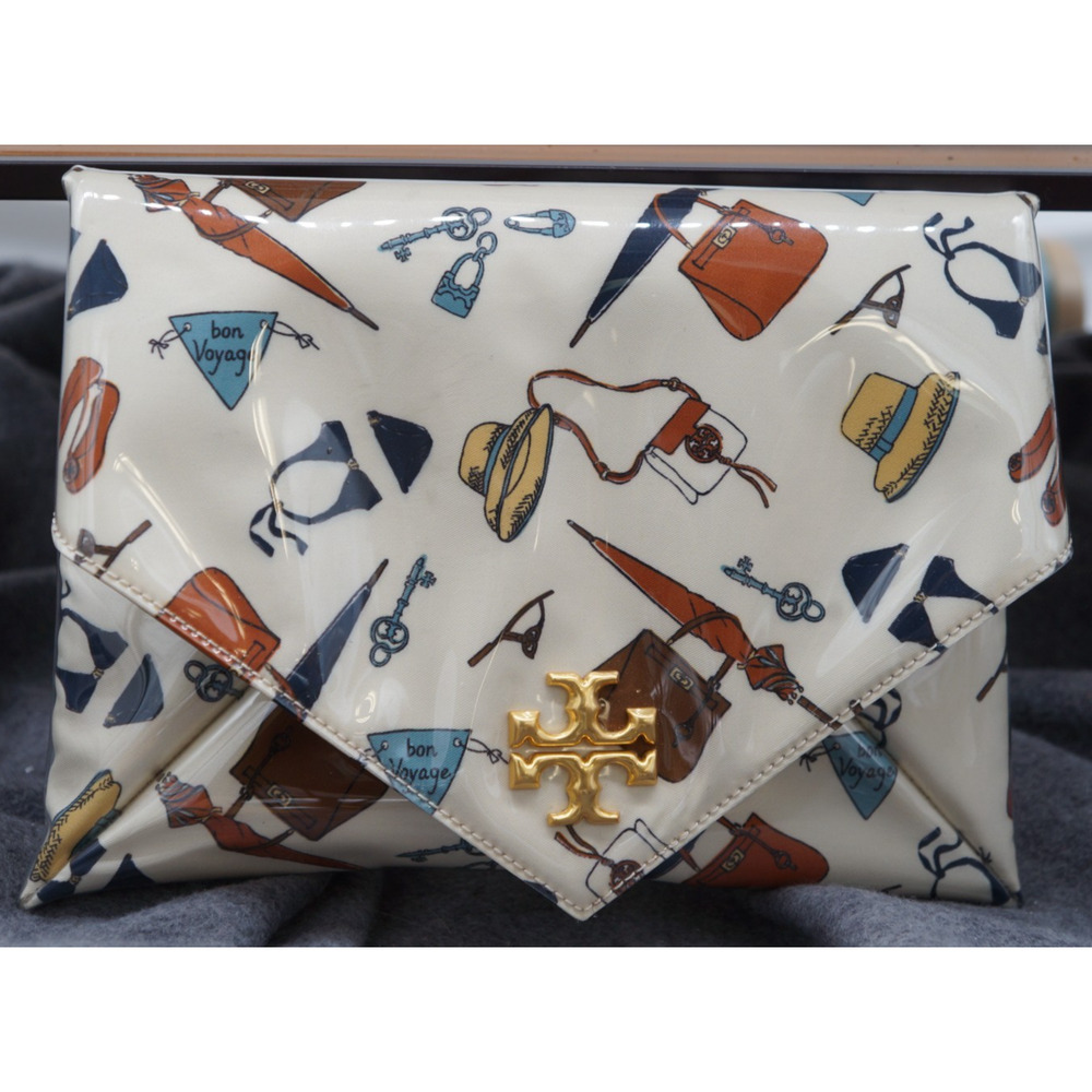 Tory Burch Bon Voyage Vinyl Travel Clutch Handbag New!
